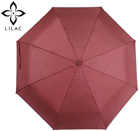 Lilac Classic Checked Travel Umbrella Manual Open&amp;Close Compact Umbrella Foldable Umbrella Unisex, 1cm Check, Red
