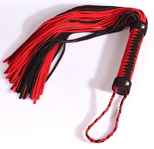 Flogger Adult Toy By GlobalDesire - 100% Soft Leather, Durable Construction - Practical, Ergonomic, Lightweight & Portable Design - Beginner Whip - More Than 50 Tails - Black & Red Color Combination