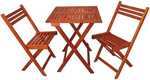 Zen Garden Eucalyptus Foldable 3-Piece Square Bistro Set, Natural Wood Finish