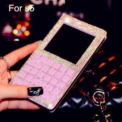Sexy Case Pink Luxury Bling Rhinestone Diamond for Samsung Galaxy S5 Window Wallet Card Holder Pu Leather Smart Case Cover