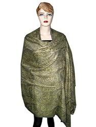 Antique Straw Jamawar India Pashmina Shawls/wrap Throw Reversible