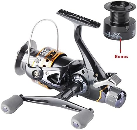 Deari Freshwater Spinning Reel Interchangeable Left/Right Handle; Double Soft Knobs; Metal Spool 9BB+1RB Perfect Carp Fishing Reel + 1 Spare Plastic Spool (J3-50FR)