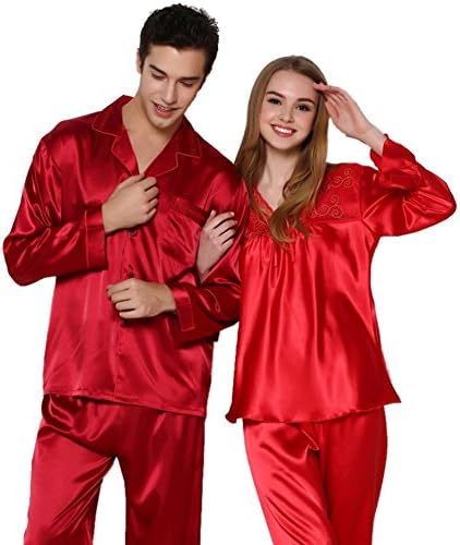 Hapajas Silk Long Sleeve Matching Couples Pajamas for Mens Womens Sleepwear Sets Medium Womens Red