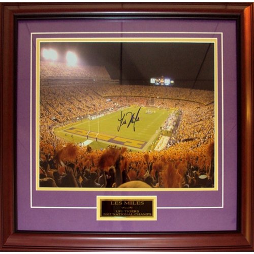 Les Miles Autographed LSU Tigers (Stadium) Deluxe Framed 16x20 Photo - Steiner