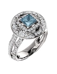Platinum Princess Cut Blue and White Diamond Ring -- LIFETIME WARRANTY