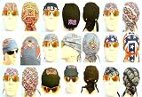 Set of 9 Rebel Flag Confederate Flag Novelty Biker Caps/ Heawraps/ Skull Caps/ Bandanas Some with with Skulls and Crossbones in Red, White, Blue, Black, and Grey/ Gray Colors Fear This