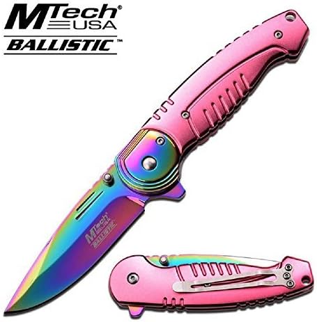 MTECH BALLISTIC AO TACTICAL KNIFE - PINK w/ RAINBOW BLADE