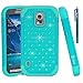 Galaxy S5 Active Case, Style4U Galaxy S5 Active Studded Rhinestone Crystal Bling Hybrid Armor Case Cover for Samsung Galaxy S5 Active G870 with 1 HD Screen Protector and 1 Stylus (Not for Samsung Galaxy S5) [Teal / Mint Green]