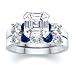 Jewelry : 2.75 CT ASSCHER DIAMOND W ROUND BLUE SAPPHIRE RING SET