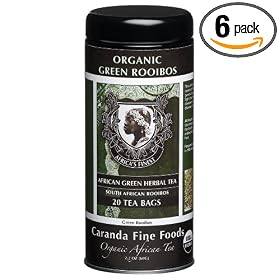 Caranda Fine Foods African Green Herbal Teabags, Organic Green Roobios (Caffeine Free), 20-Count Tins (Pack of 6)