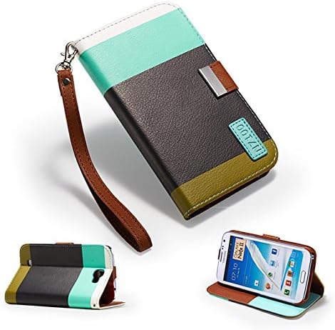 32nd® Multiple Stripe PU leather wallet Case Cover Fits Samsung Galaxy Note 2 N7100 + screen protector, cleaning cloth and stylus pen - Turquoise