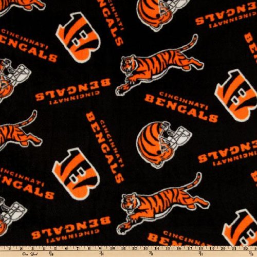 60'' Wide NFL Fleece Cincinnati Bengals Black/Orange Fabric By The Yard