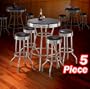 5pc Black Wood Bar Table & Commercial Restaurant Chrome Black Swivel Barstool Set 29"