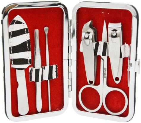 Manicure Set - Complete 6 Piece Set - Compact Size for Travel or Home - Attractive Zebra Print Case - One Week Clearance Sale On Now!