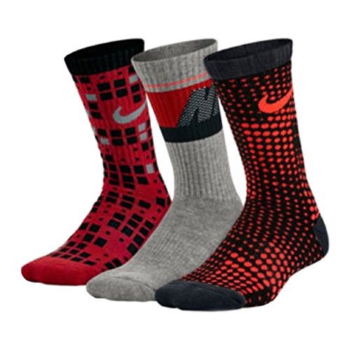 Nike Big Boys' Performance Square/Dots Crew Socks 3 Pack