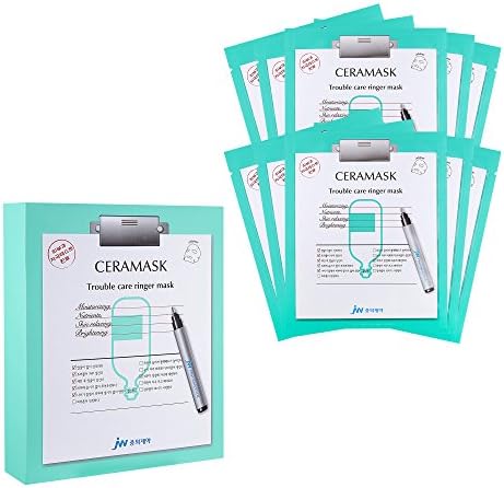 Ceramask - Trouble Care Ringer Mask - 10 Pack Box - Premium Face Mask Sheet for Moisturizing, Nutrients Rich, Vitamin Replenishing, Skin Tightening, and Skin Brightening Facial Spa
