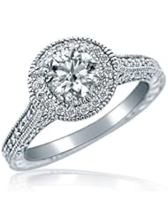 IGI Certified 1.79 Carat D Color Natural Round Good Cut Diamond Engagement Milgrain Edged Ring 18k White Gold
