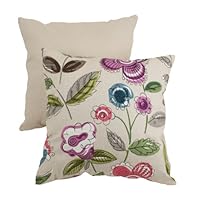 Pillow Perfect Decorative Modern Floral Square Toss Pillow, Beige/Purple