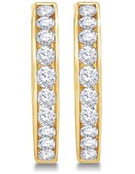 14K White Gold Large Channel Invisible Set Round Diamond Classic Round Hoop Earrings - (1.50 cttw)