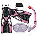 PROMATE Junior Snorkeling Scuba Diving Mask DRY Snorkel Fins Set for kids, Pink, L/XL