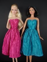 Set of 2 Beautiful Knee Length Dresses in Blue and Pink Made to Fit the Barbie Doll