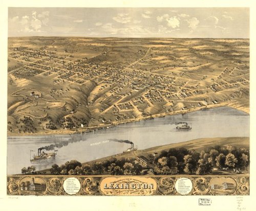 Bird's eye view of the city of Lexington, Lafayette Co., Missouri 1869. Drawn by A. Ruger., large historic panoramic map reprint 43x36