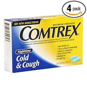 Comtrex Cold & Cough, Maximum Strength, Nighttime, Coated Caplets, 20 caplets (Pack of 4)