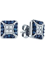 Real Diamond Earrings 0.50CTW BLUE DIAMOND FASHION EARRINGS White-gold 10K