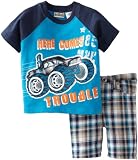 Little Rebels Baby-boys Infant Here Comes Trouble Jersey With Plaid Short Set