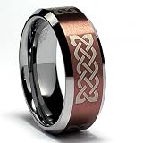 8MM Chocolate Tungsten Ring with Laser Etched Celtic Design Sizes 8 to 12