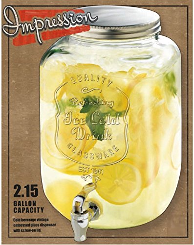 Quality 2.15-gallon Mason Jar Beverage Dispenser with Spigot ~ Durable Clear Glass Ice Cold Drink Jug