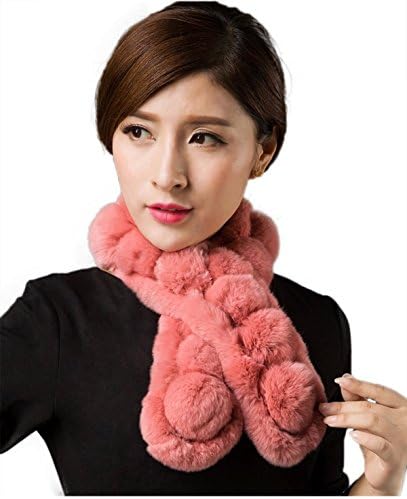 AORUI Women's Real Rex Rabbit Fur Winter Solid Scarves Pink OneSize
