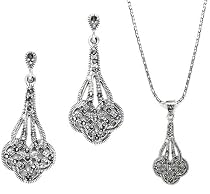 STERLING SILVER MARCASITE EARRING AND PENDANT SET
