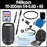 Nikon 70-300mm f/4-5.6G AF Nikkor SLR Camera Lens + UV Filter + Monopod Pro ....