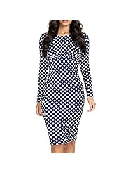 Plus Size Houndstooth Print Dots Print Long Sleeves Polyester/Knit Fitted Pleated Bodycon Dress 