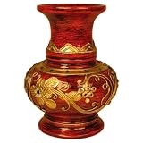 EXP Handmade Crimson Lacquer Vase With Handcrafted Gold Trim And Inlaid Glass (Thailand)