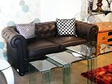 LNH Brown Button Backed 2 Seater settee in Faux Leather