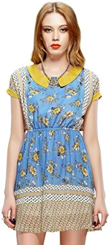 Elf Sack Womens Summer Dress Peter Pan Collar Contrast Color Printing X-Large Size