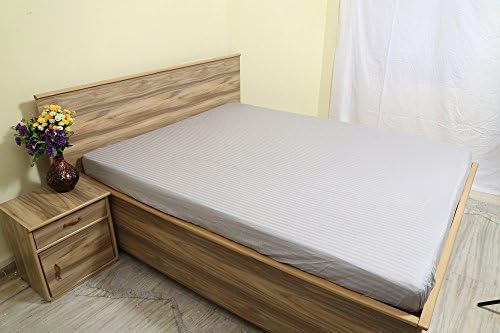 Linen Place Egyptian Cotton 300-Thread-Count Sateen Finish One Fitted sheet Only RV King Pocket Depth (+29 Inch) Light Grey Stripe
