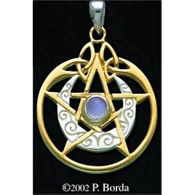 Vermeil Crescent Moon Circle Pentacle with Moonstone by 