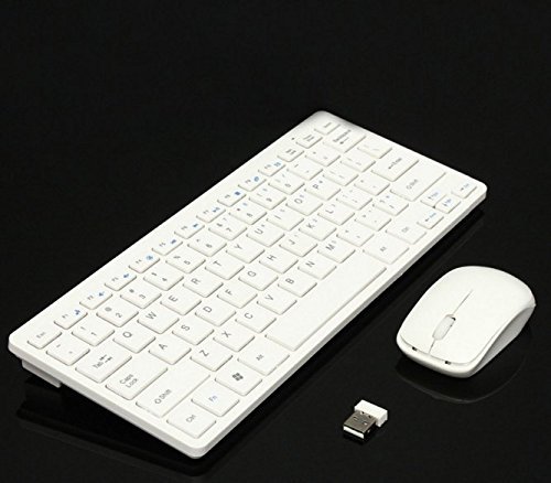 ecomwize Ultra-thin 2.4G Multimedia Optical Wireless Keyboard and Mouse Combos &amp; USB Receiver Kit Silicon For PC Laptop Notebook Compatible to Windows 7 8A Laptop (White)