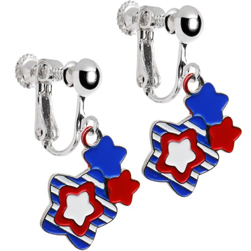Handcrafted Patriotic Star Clip On Earrings