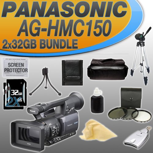 Panasonic Pro AG-HMC150 3CCD AVCHD 24fps Camcorder with Two 32GB SDHC Memory Cards (DOUBLE MEMORY KIT!!!) + 3 Piece Filter Kit + USB Card Reader + Memory Card Wallet + Deluxe Case w/Strap + Full Size Tripod + Accessory Saver Bundle! Panasonic Pro AG-HMC150 3CCD AVCHD 24fps Camcorder with Two 32GB SDHC Memory Cards (DOUBLE MEMORY KIT!!!) + 3 Piece Filter Kit + USB Card Reader + Memory Card Wallet + Deluxe Case w/Strap + Full Size Tripod + Accessory Saver Bundle!