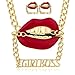 Goldtone Red Lips #GirlBoss Chain Necklace with Matching Earrings Jewelry Set