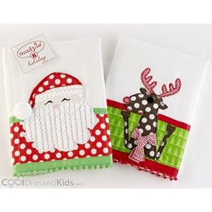 Santa and Reindeer Applique Burp Cloth Set
