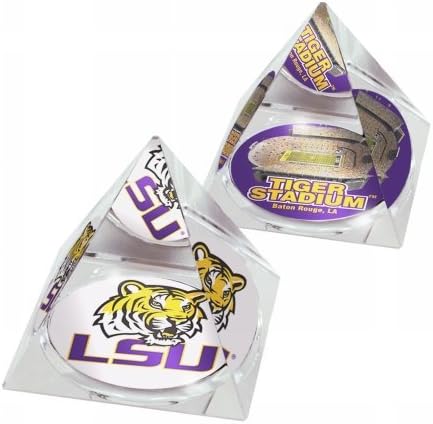NCAA LSU Tiger stadium and logo in 2" Crystal Pyramids with Colored Windowed Gift Boxes; set of 2