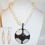 Wood and Riverstone Necklace Set with Resin Pendant 17.5 inches