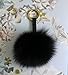 AURORA168 Real Fox Fur Pom Pom Ball Keyring / Bag Purse Charm Gold Ring (S Black)