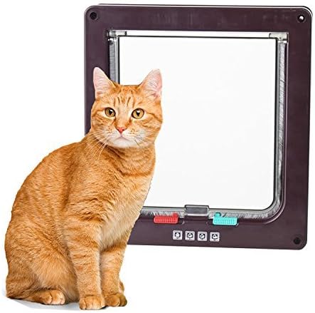 Xefeel 4 Way Cat Puppy Doggie Lockable Door For Window/Door.Size Medium Brown