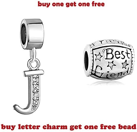 Letter J Charms Bracelet Clear Crystal Dangle Alphabet Beads